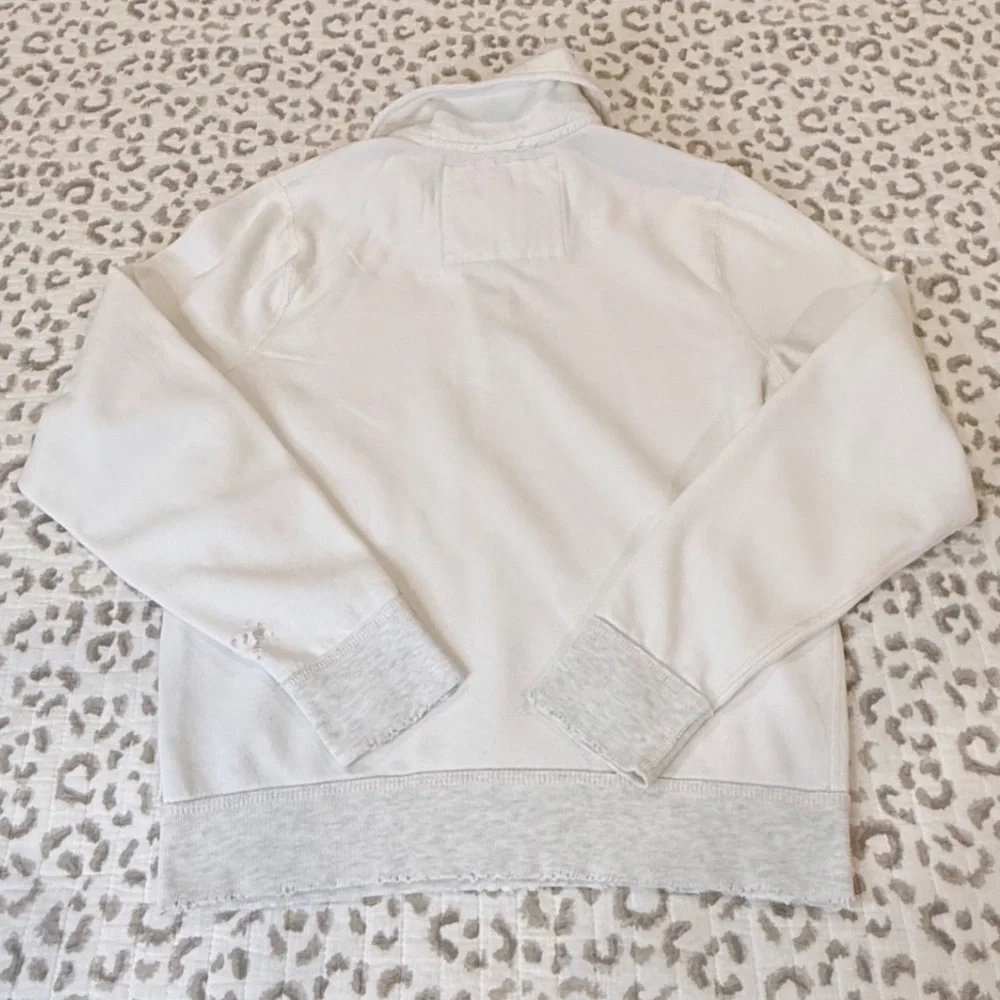 Abercrombie & Fitch Distressed 1/4 Zip Muscle Sweatshirt; White/Grey; Women's L - Picture 6 of 14